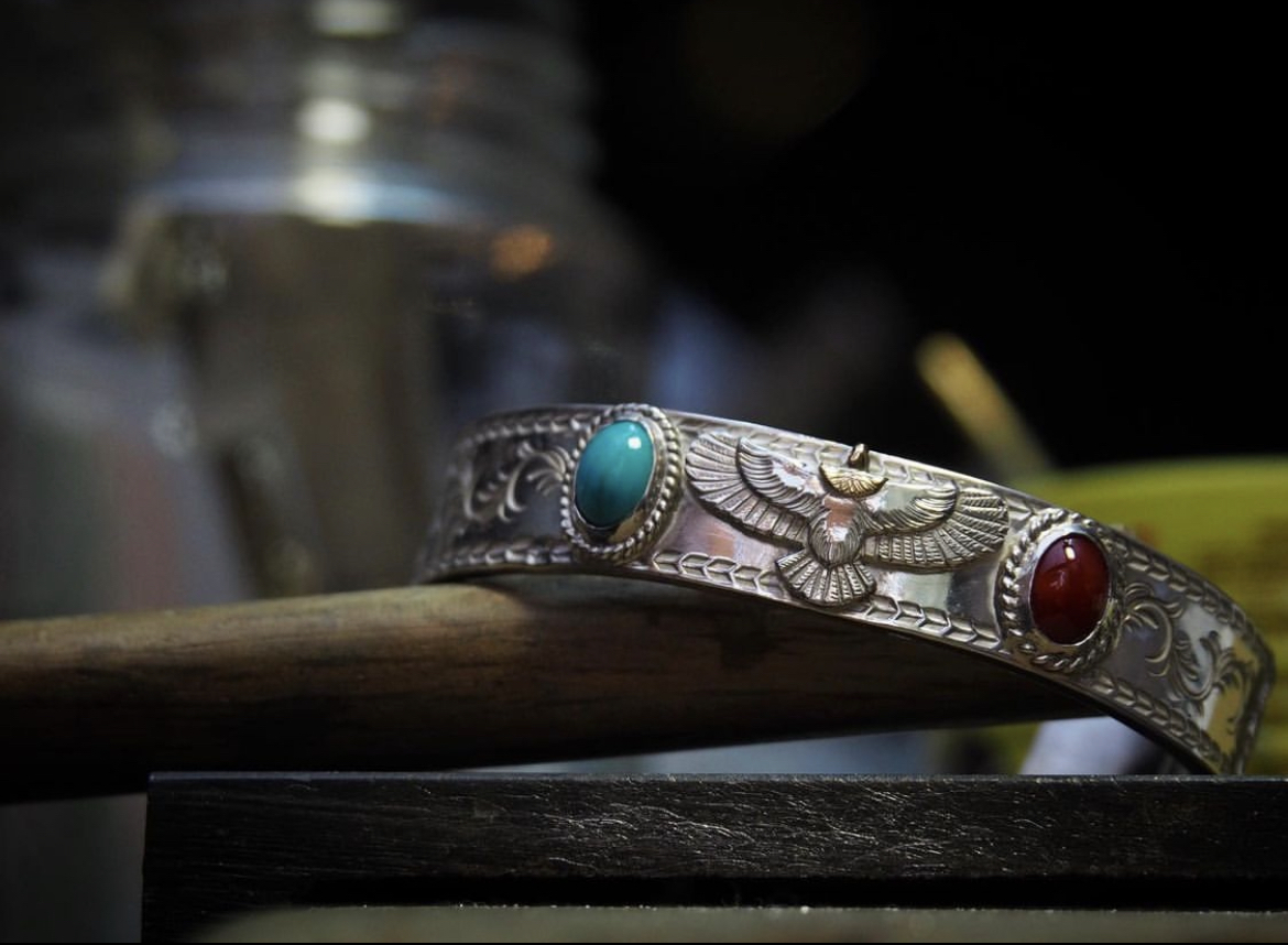 TQ & Red Coral Eagle Bangle