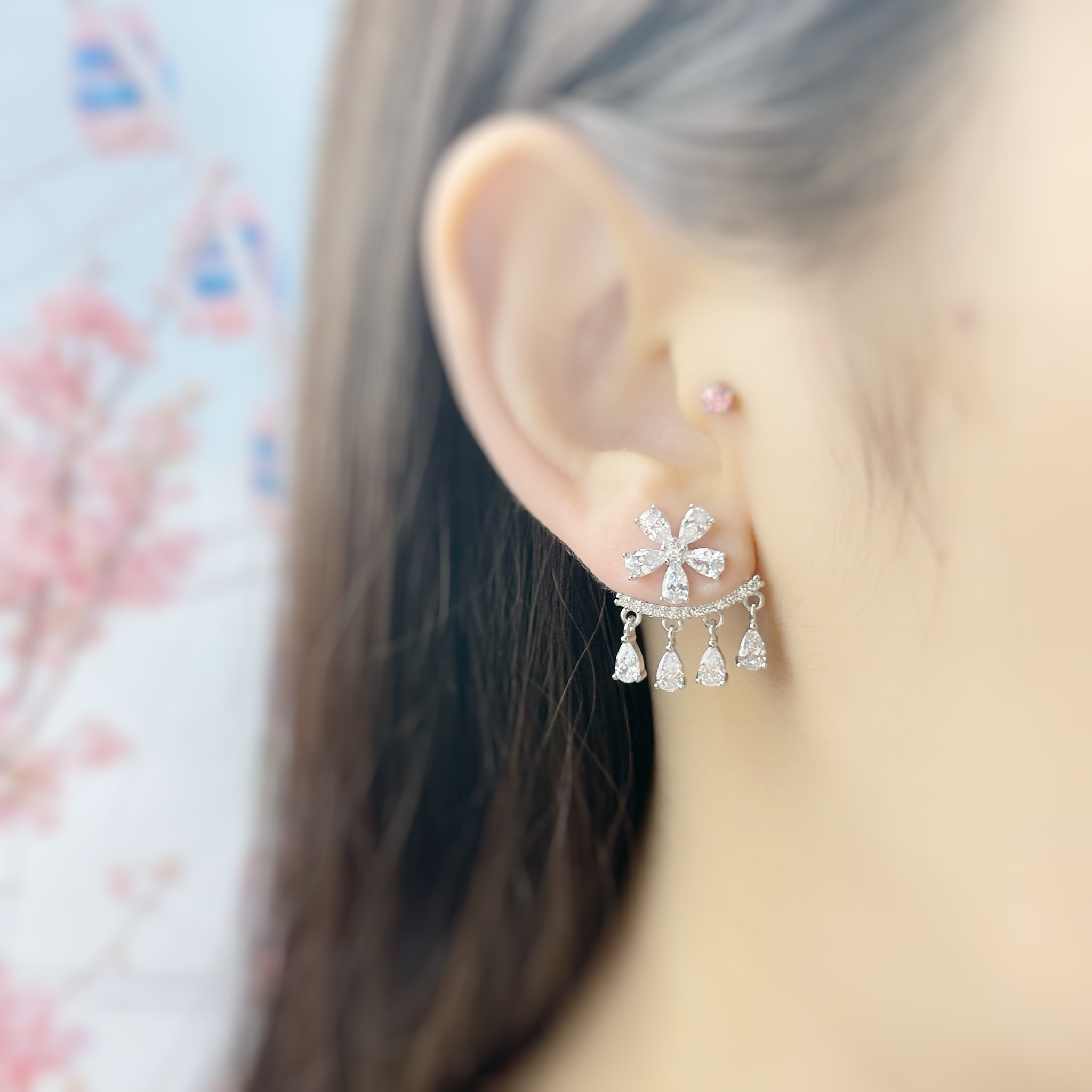 | 925 Silver・White Gold・Rose Gold | Floral Shine Earrings（Silver / Rose Gold） | EA0564 |