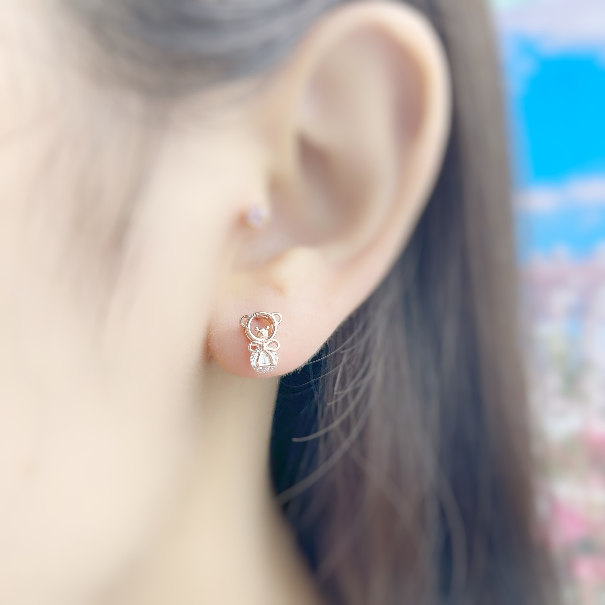 | 925純銀・ 玫瑰金 | 禮服小熊耳環 | EA0570 |