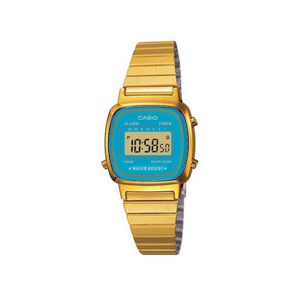 Casio LA670WGA-2 女裝細錶面 湖水藍 金色復古跳字錶