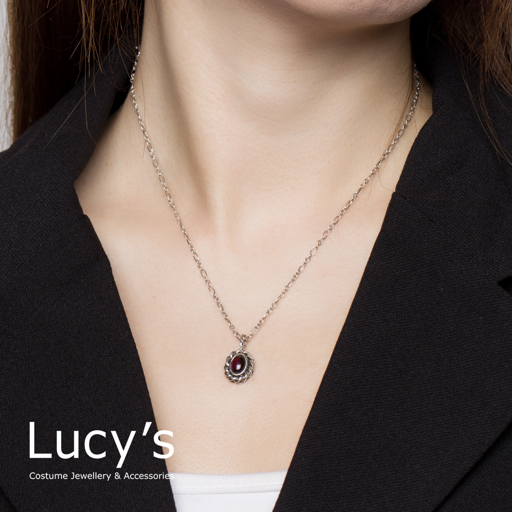 925純銀 石榴石 項鍊 (101070)