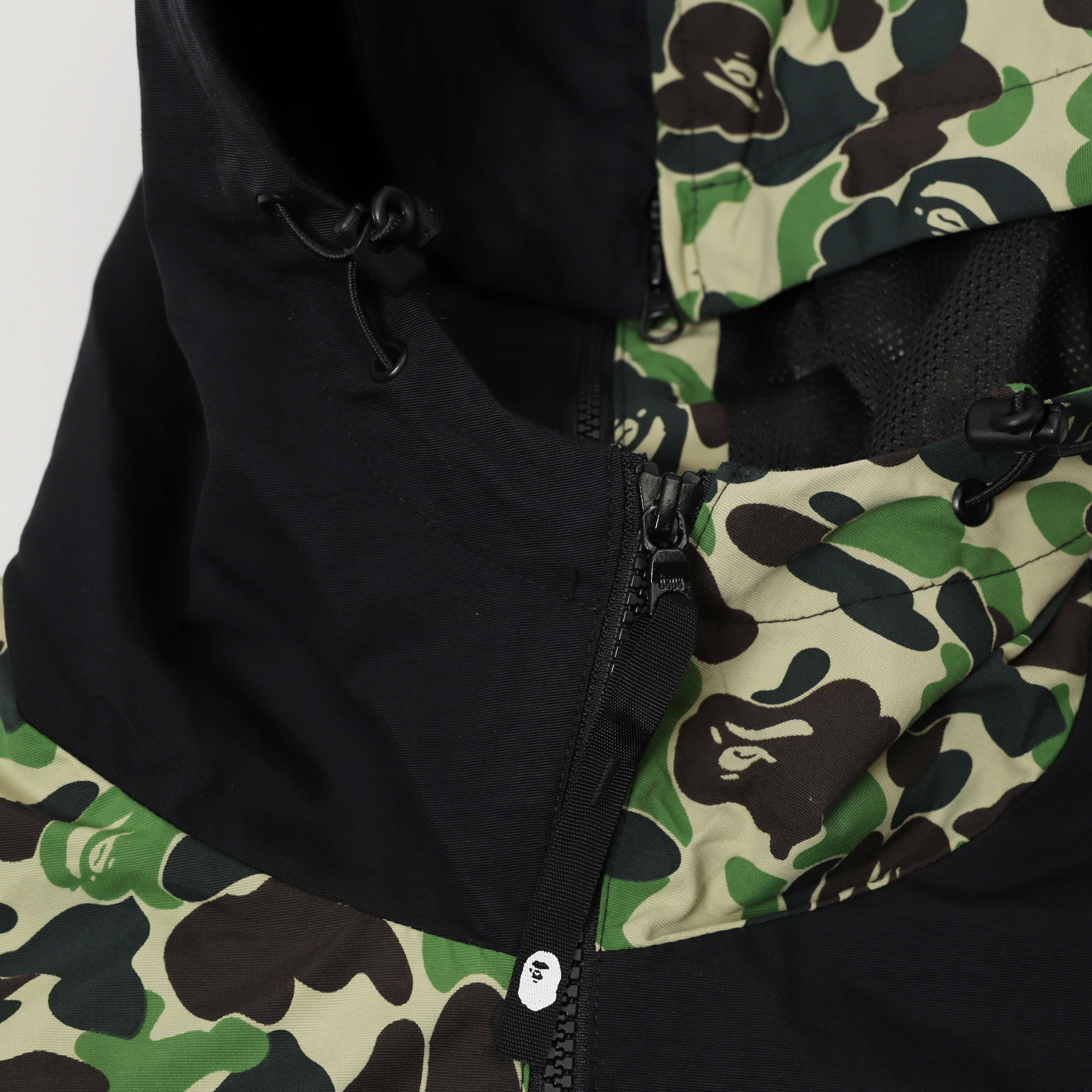 【二手 2XL】A BATHING APE BAPE Shark Hoodie 黑綠 初代迷彩 虎紋 帽夾 鯊魚外套【FCRB-190104】