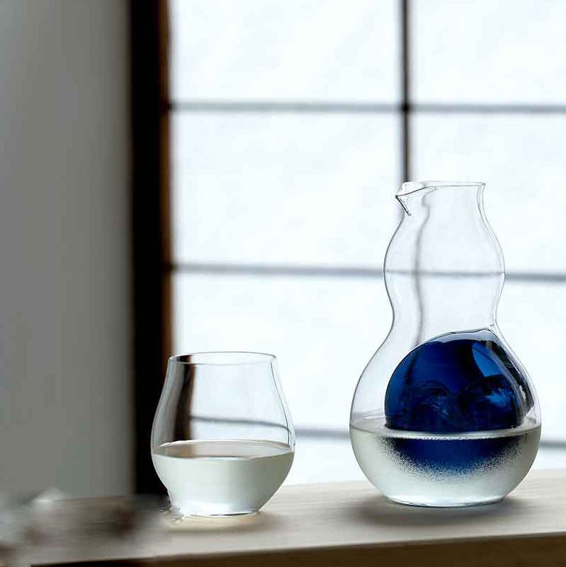 丸モ高木陶器 葫蘆型玻璃清酒壺 (藍色) (大)