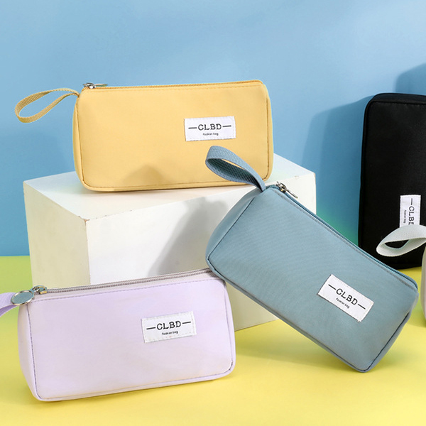 簡約帆布雙拉鏈文具盒