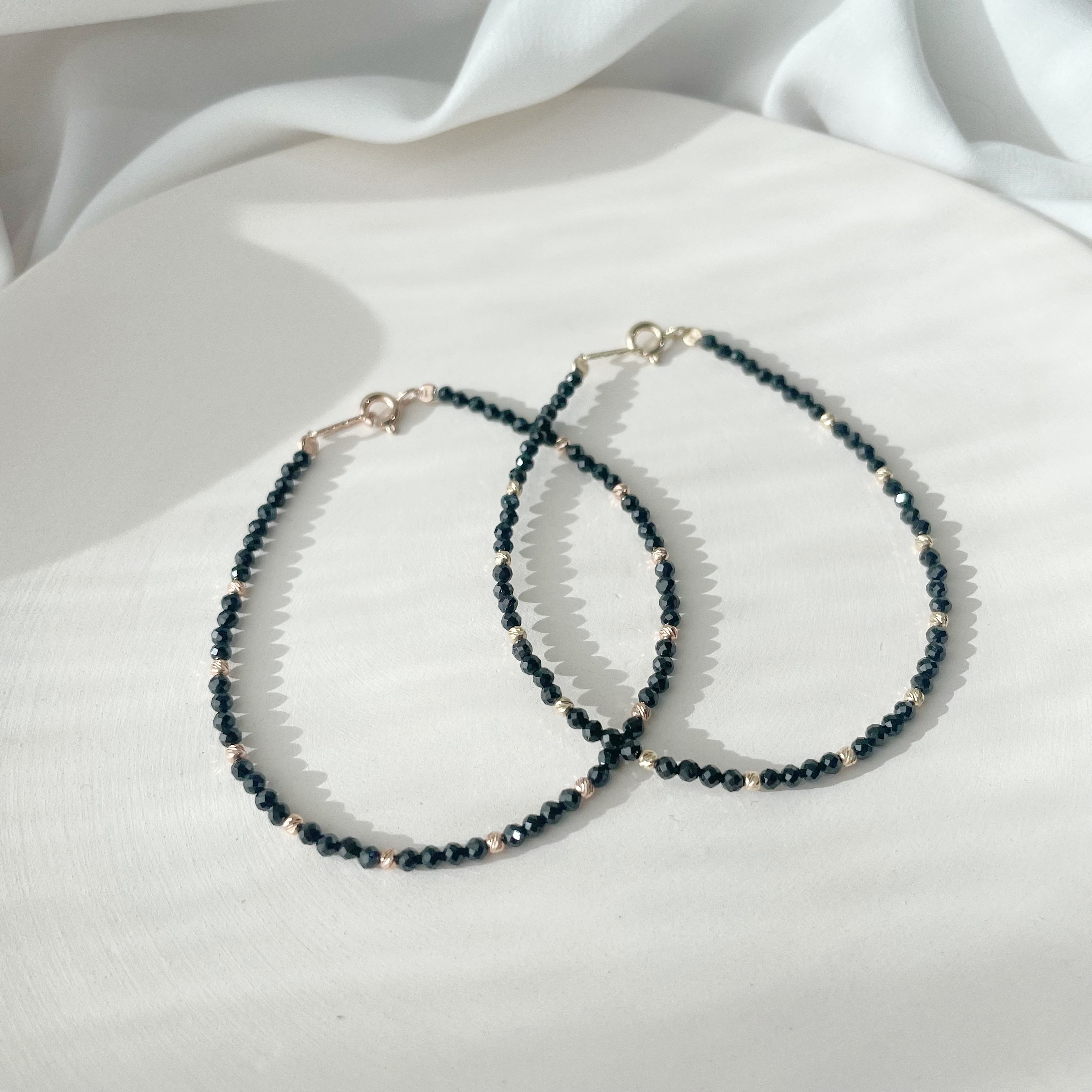 14K cutting ball黑尖晶手工手環