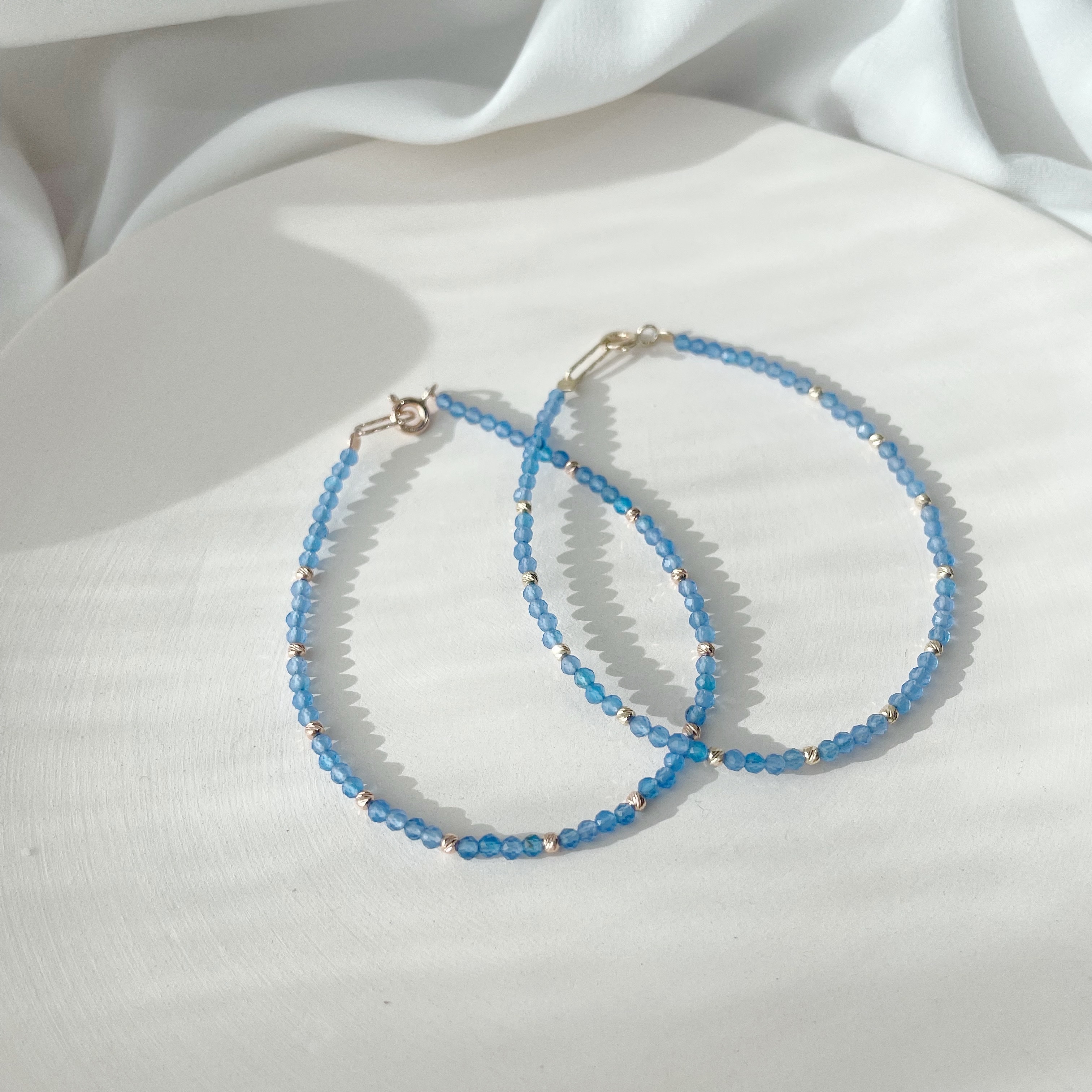 14K cutting ball海藍玉髓手工手環