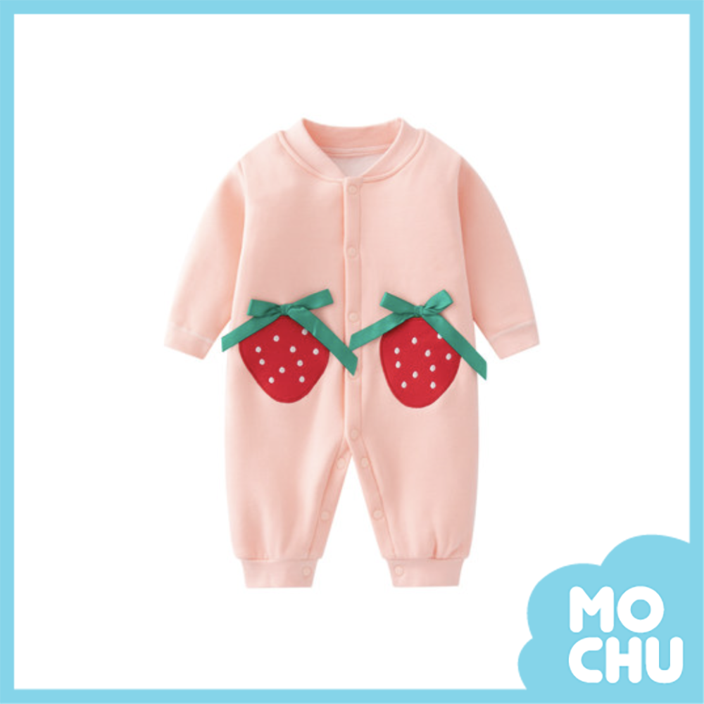 緞帶小草莓加絨連身衣