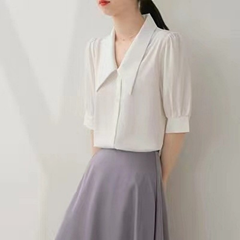 翻領公主袖雪紡襯衫