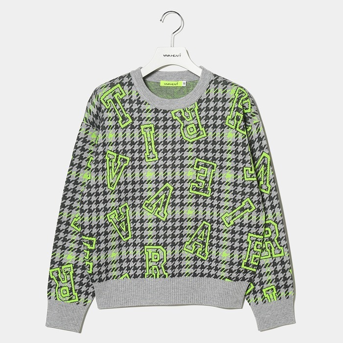 女士 千鳥格字母長袖針織衫