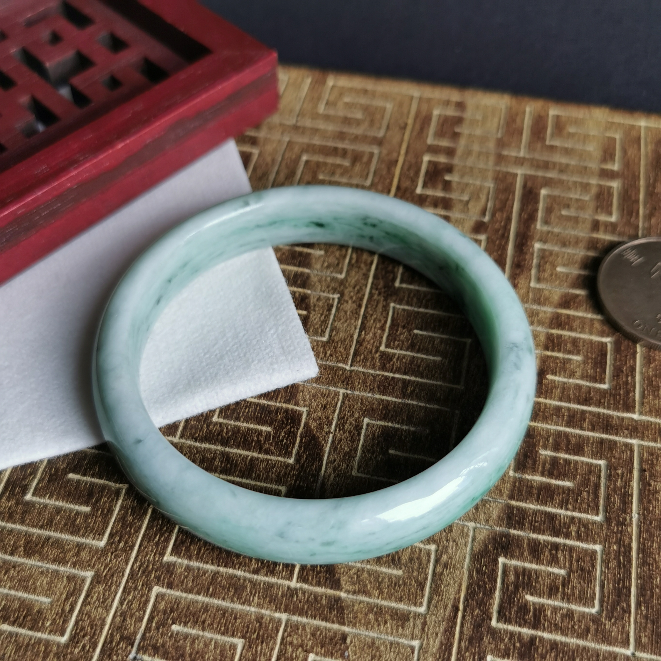 冰糯飄綠福鐲 55.2mm, 天然翡翠A玉, 緬甸玉, Jade, Jadeite