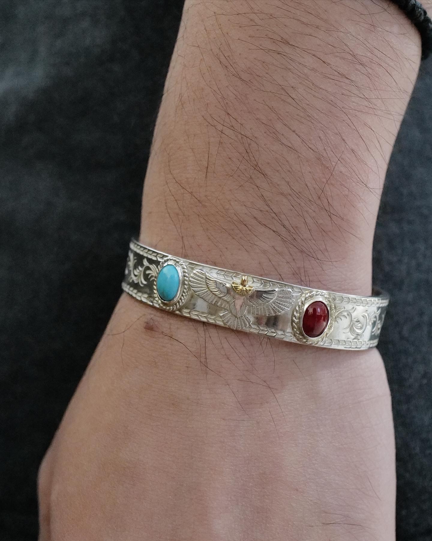 TQ & Red Coral Eagle Bangle