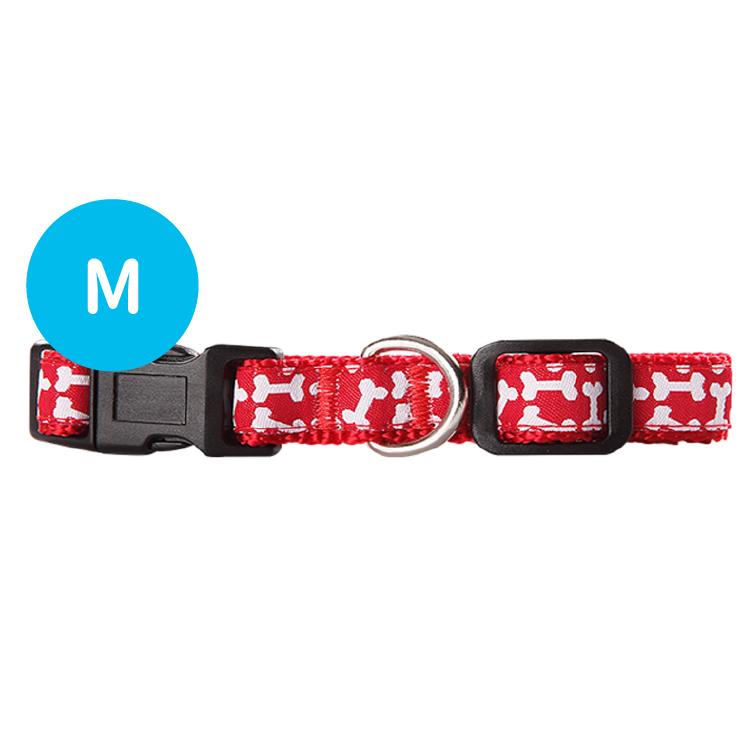 Pawise丨狗用頸帶-紅色骨頭 (M) (35-50cm/20mm) (NO.13223)