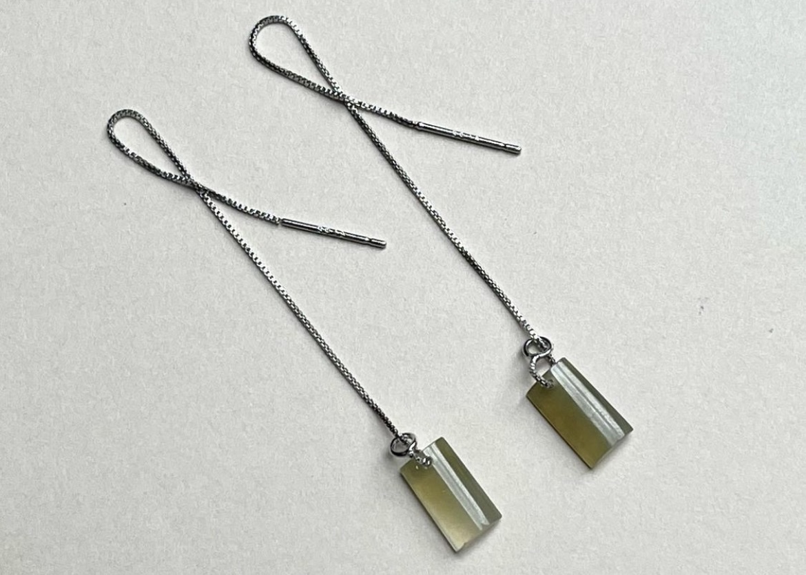 原創設計白冰橄欖綠耳墜