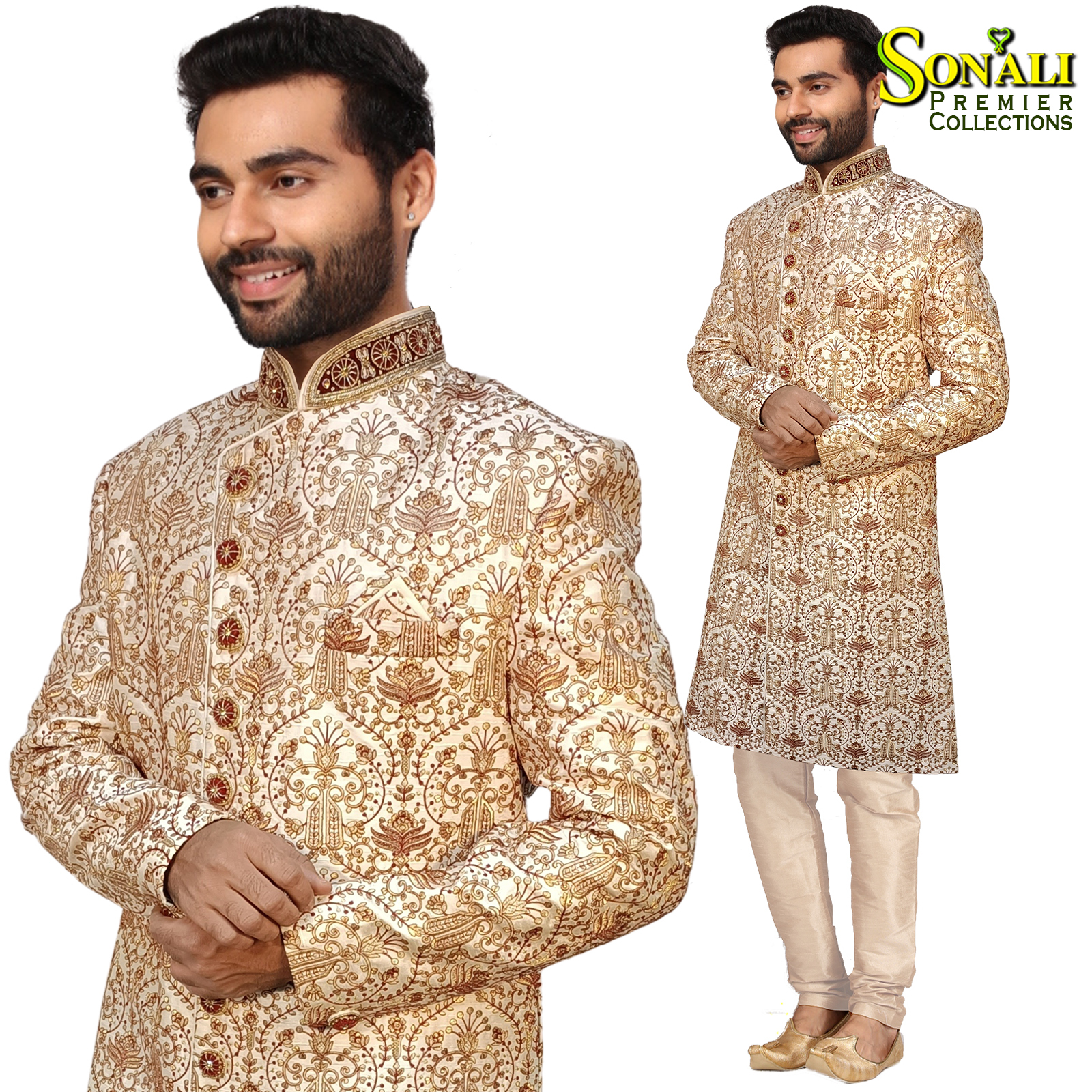 Sonali Premier Quality  Elegant Fawn Celebration Wear Sherwani Set / High Quality Material - TRMSUIT04C