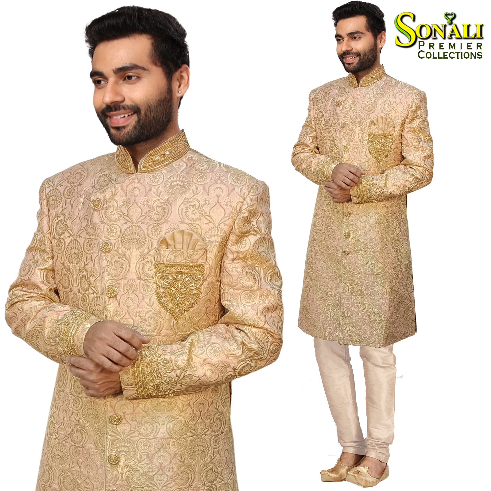 Sonali Premier Quality  Elegant Fawn Celebration Wear Sherwani Set / High Quality Material - TRMSUIT02D Size-40