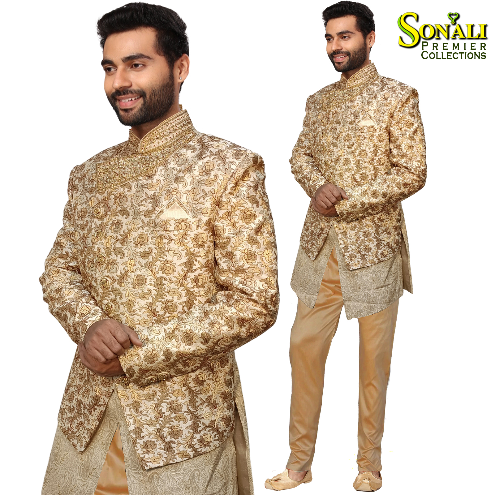 Sonali Premier Quality  Elegant Fawn Celebration Wear Sherwani Set / High Quality Material - TRMSUIT02B Size-40
