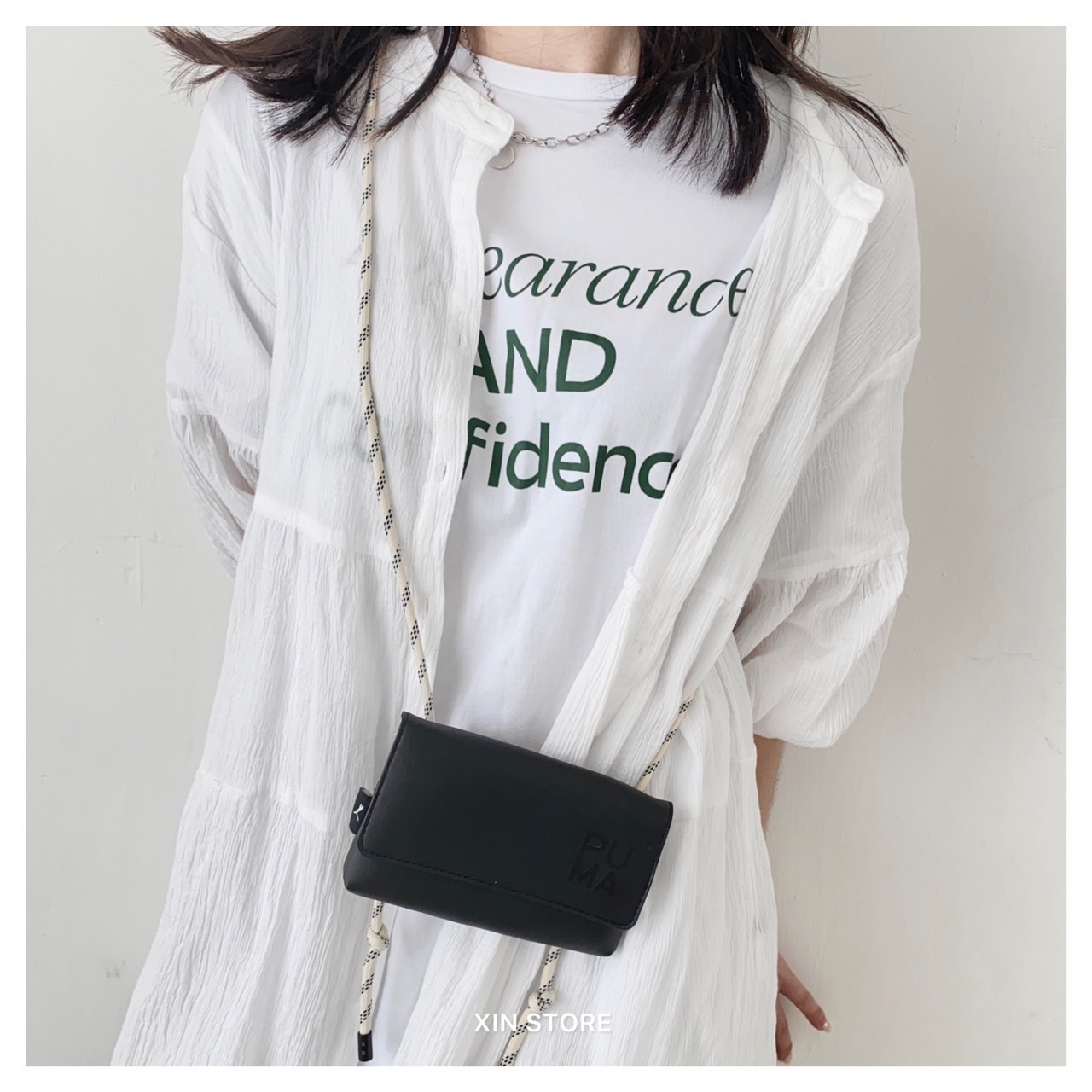 【現貨】Puma Infuse 小包 蔡依林 Jolin同款 側背 磁吸 翻蓋 抽繩 皮革 側背包 極簡黑