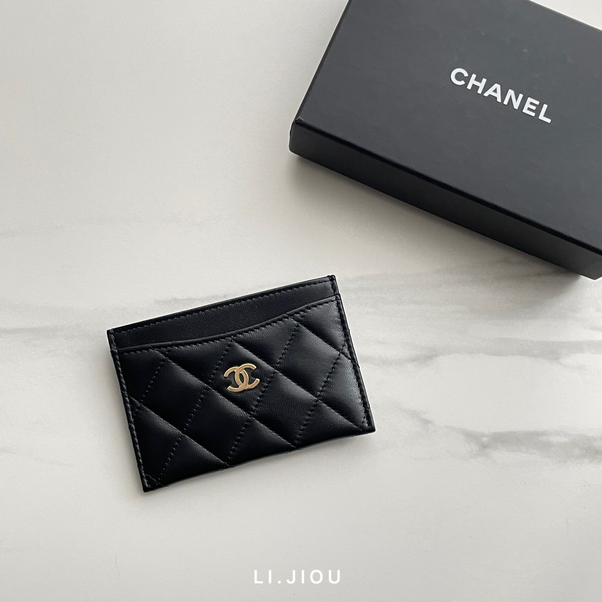 Chanel 黑金釦 羊皮 卡夾 卡片夾