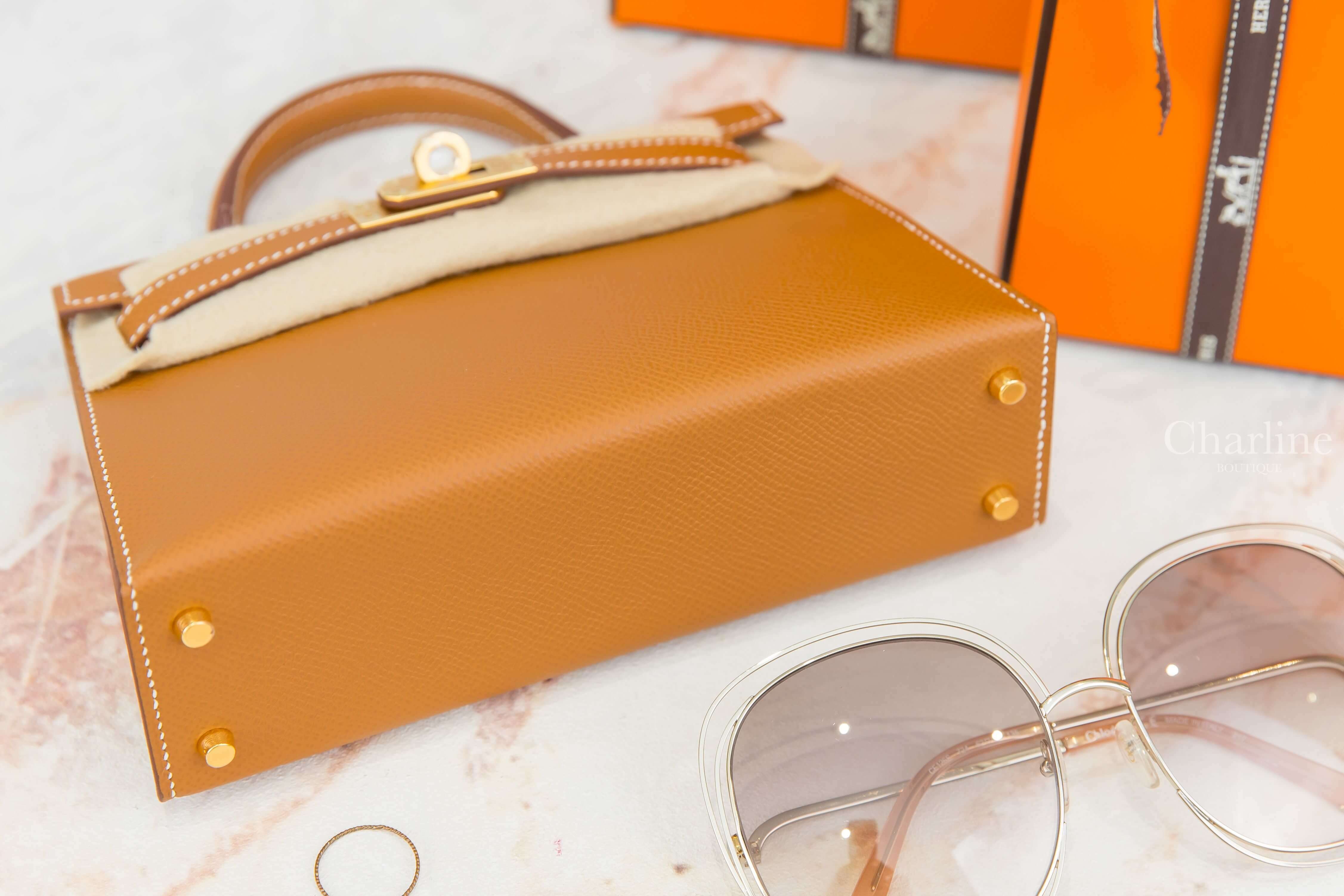 Hermès Mini Kelly II 37 Gold Epsom U刻焦糖色金釦迷你凱莉包-Charline Boutique 精品代購