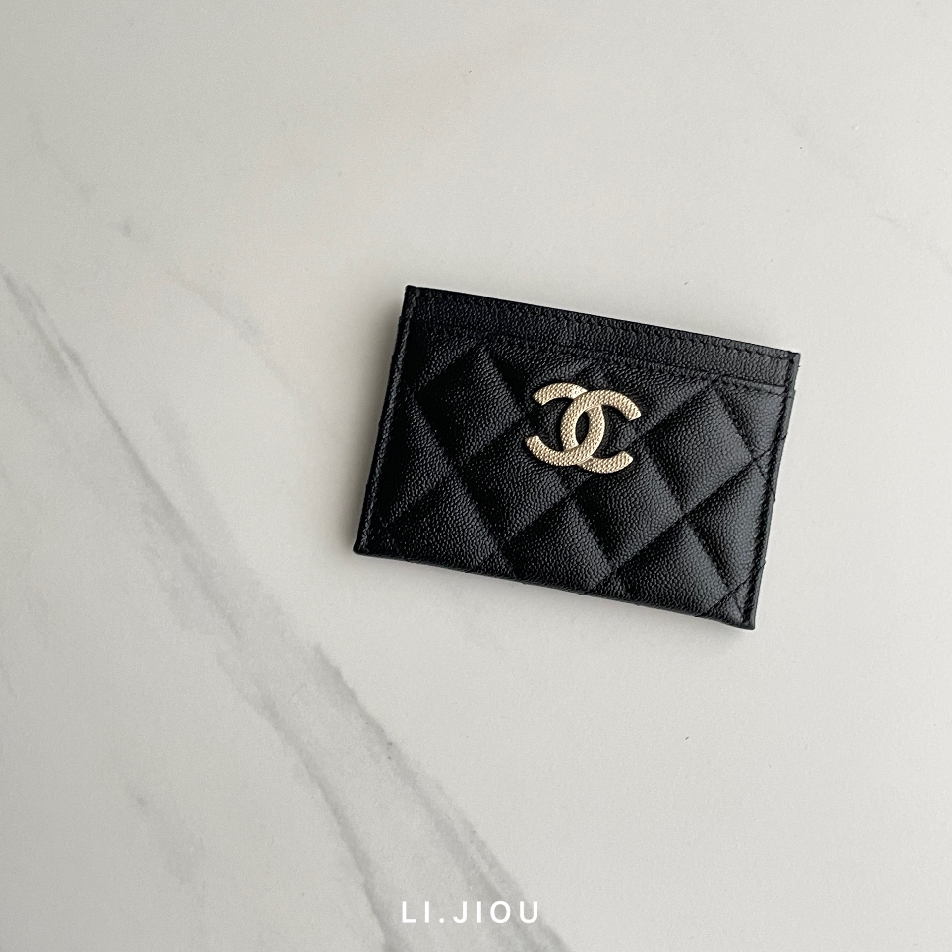 Chanel 22B 限量 黑金釦 荔枝牛皮 卡夾 卡片夾