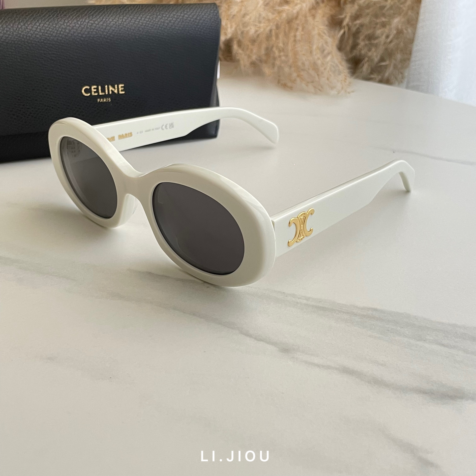 Celine 爆款白色橢圓墨鏡