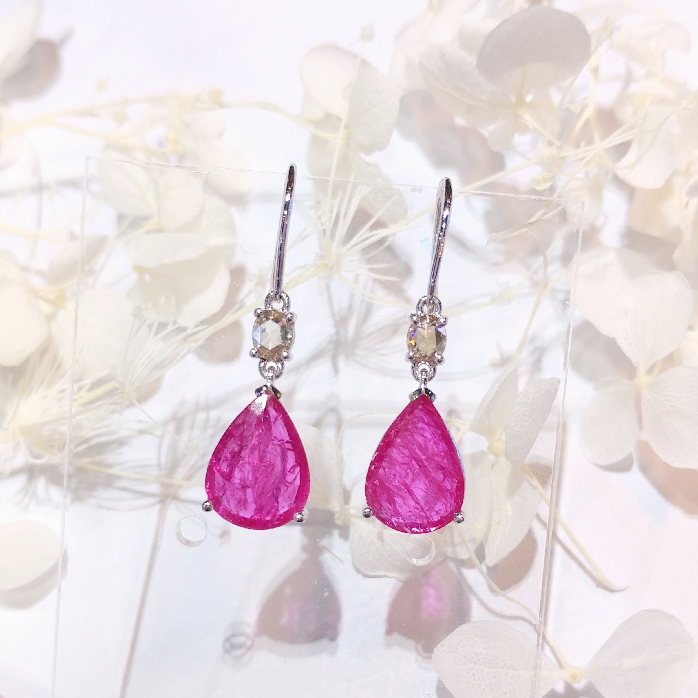 18K White Gold 3.69ct Ruby and Diamond Drop Earrings