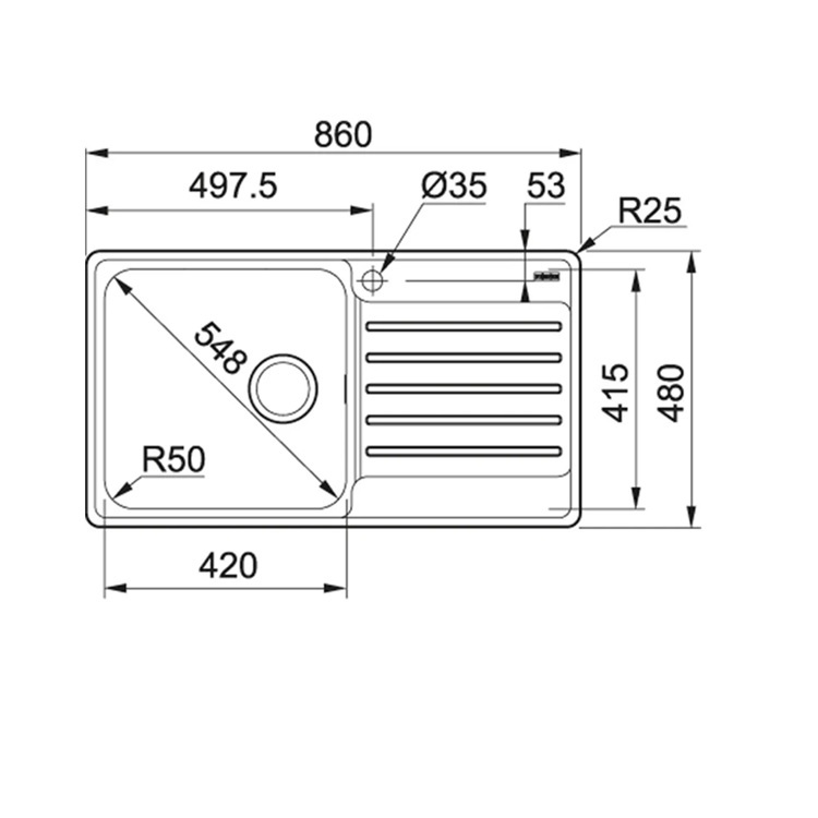 Franke "Bell" BCX 611-86 RHD Stainless Steel Kitchen Sink