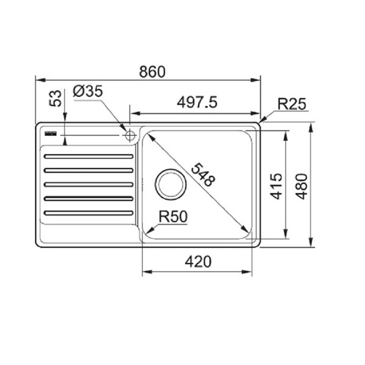 Franke "Bell" BCX 611-86 LHD Stainless Steel Kitchen Sink