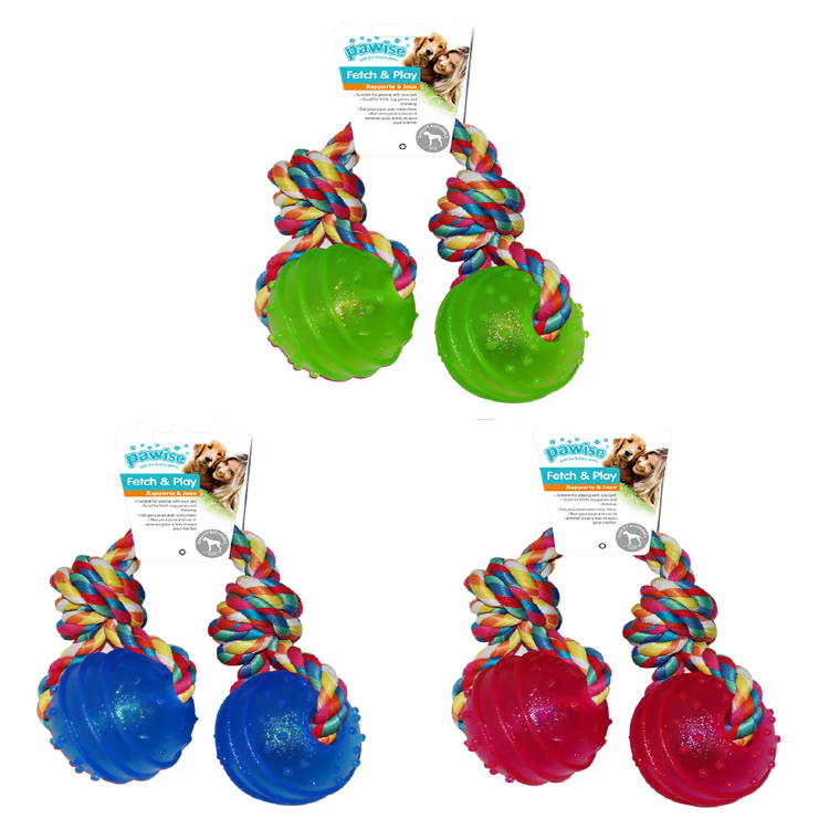 Pawise丨TPR 2Balls 連紐結彩繩狗玩具 (NO.14545)