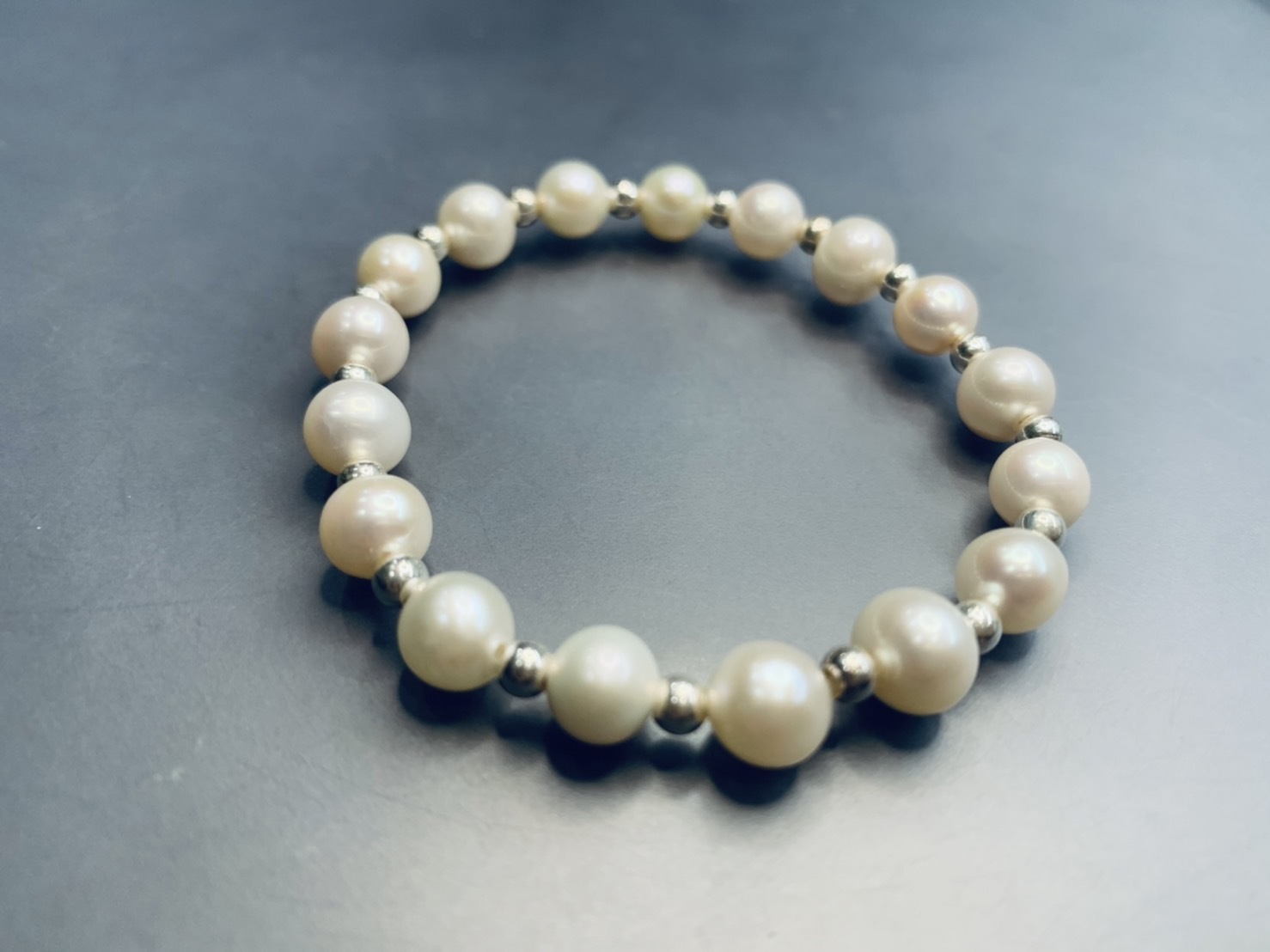 大珍珠小銀珠丨純天然大珍珠手鍊丨六月誕生石