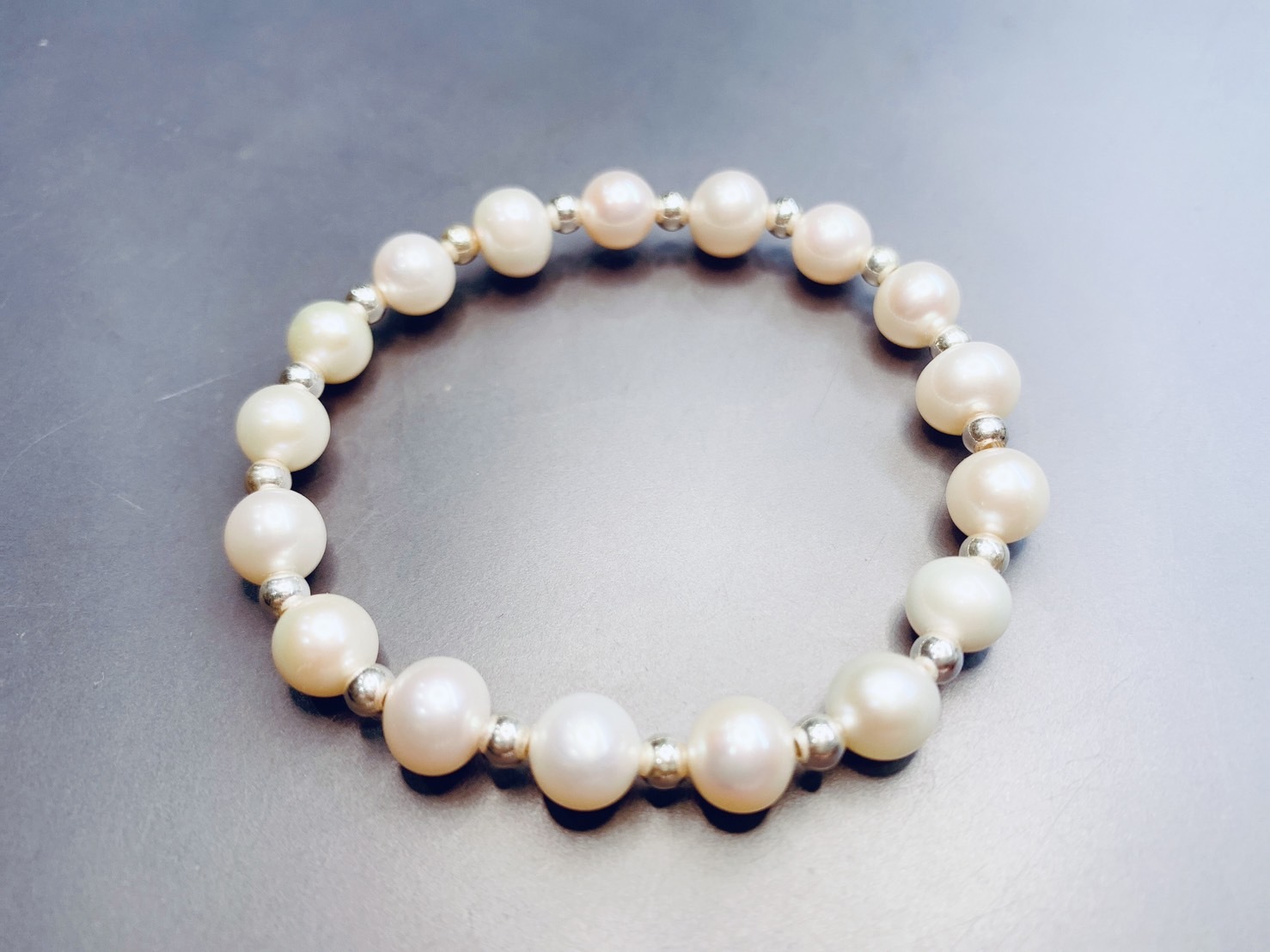 大珍珠小銀珠丨純天然大珍珠手鍊丨六月誕生石
