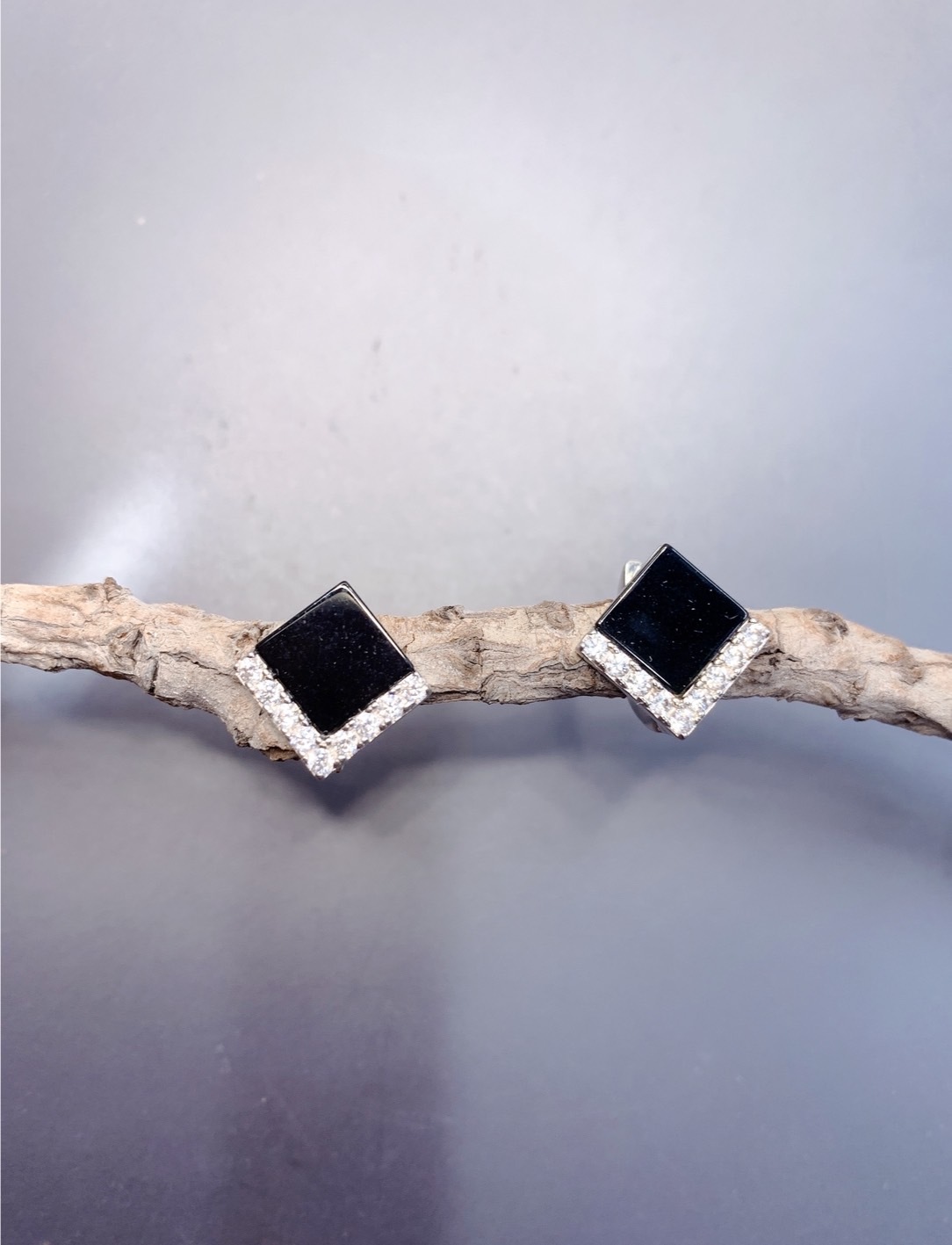 墨翠方形銀耳環丨解憂護身