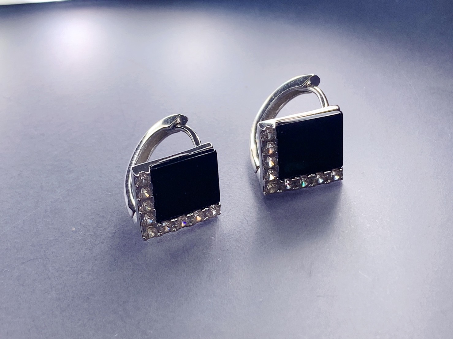 墨翠方形銀耳環丨解憂護身