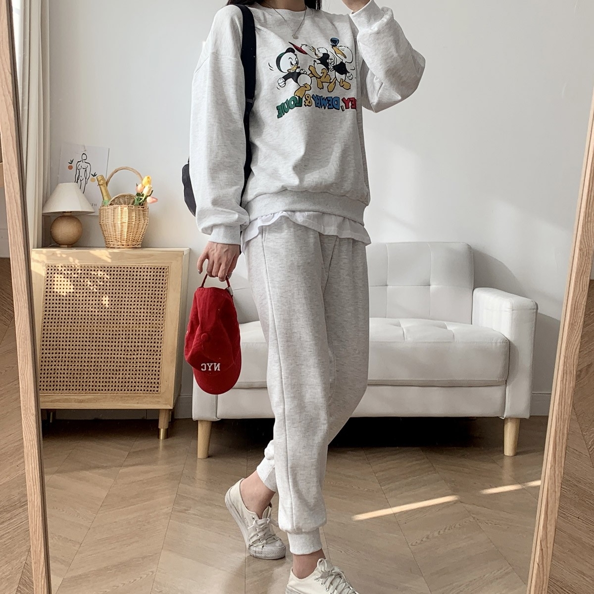 【現貨】韓國製唐老鴨姪子吵架 假兩件Free Size套裝