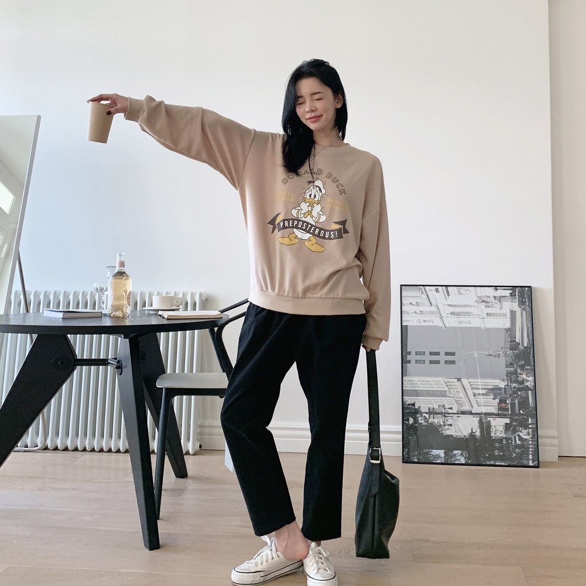 【現貨】韓國製唐老鴨擔心 秋冬Free Size大學ㄒ