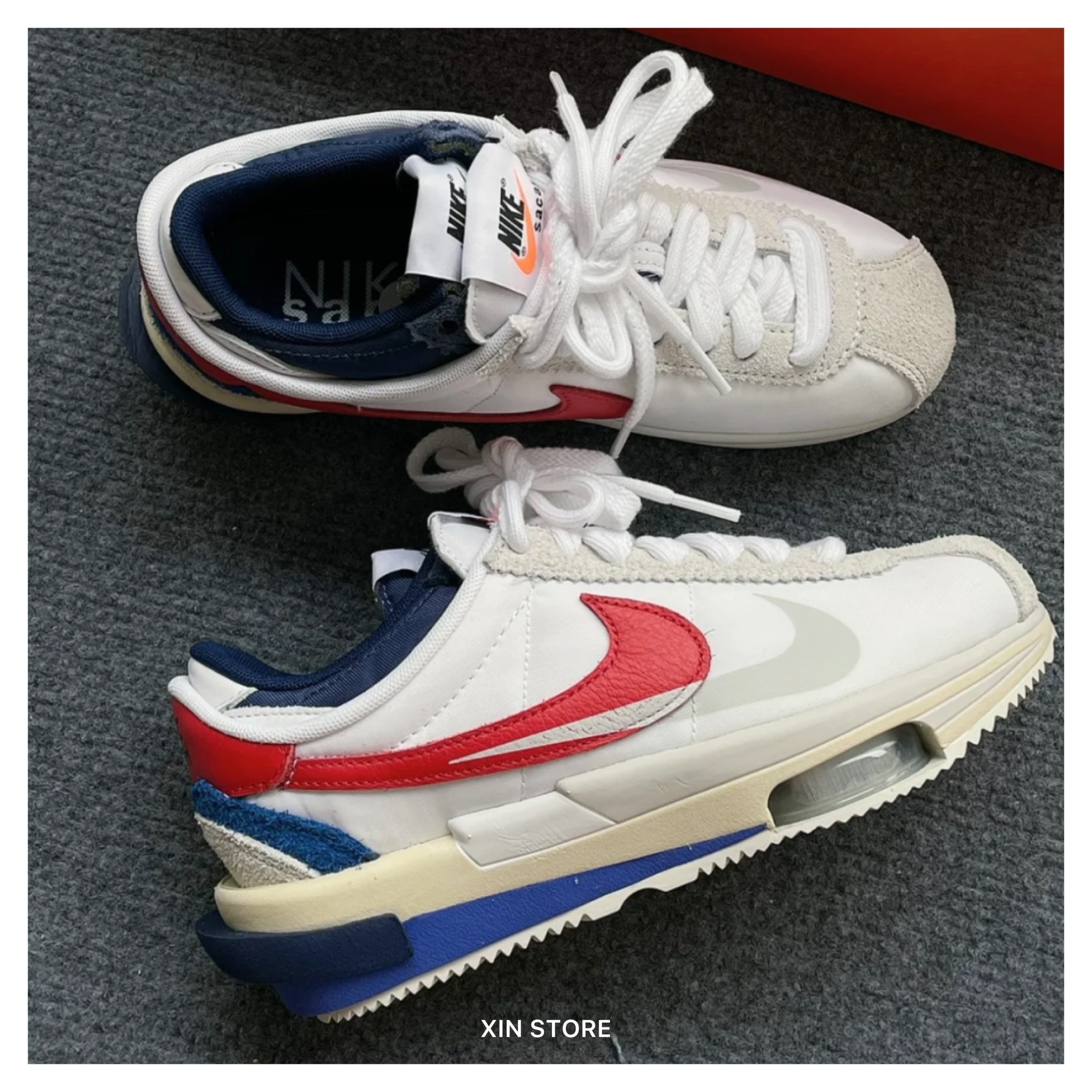 Sacai X Nike Zoom Cortez 聯名 雙勾 麂皮 氣墊 阿甘 解構 白紅藍