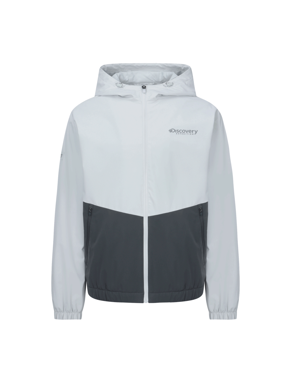 Discovery 擋風 連帽 夾克 外套 灰綠拚色 男