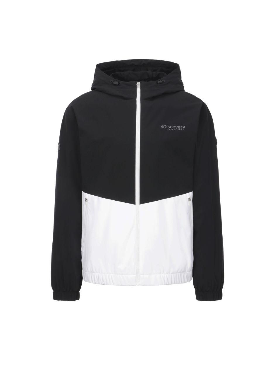 Discovery 擋風 連帽 夾克 外套 黑白拚色 男