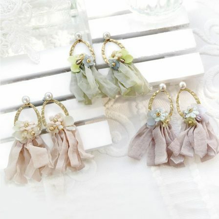 [日本制] 人造花布條2WAY耳環 (防敏感)