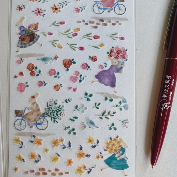 兔子與花朵 匆忙的小動物 和紙貼紙｜日本Mind Wave