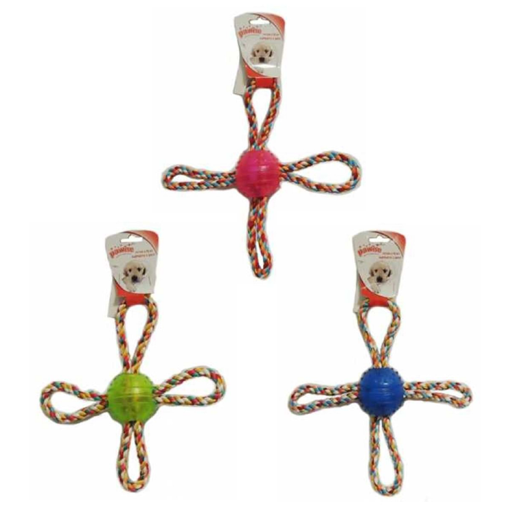 Pawise丨TPR Ball 連十字型彩繩狗玩具(NO.14547)