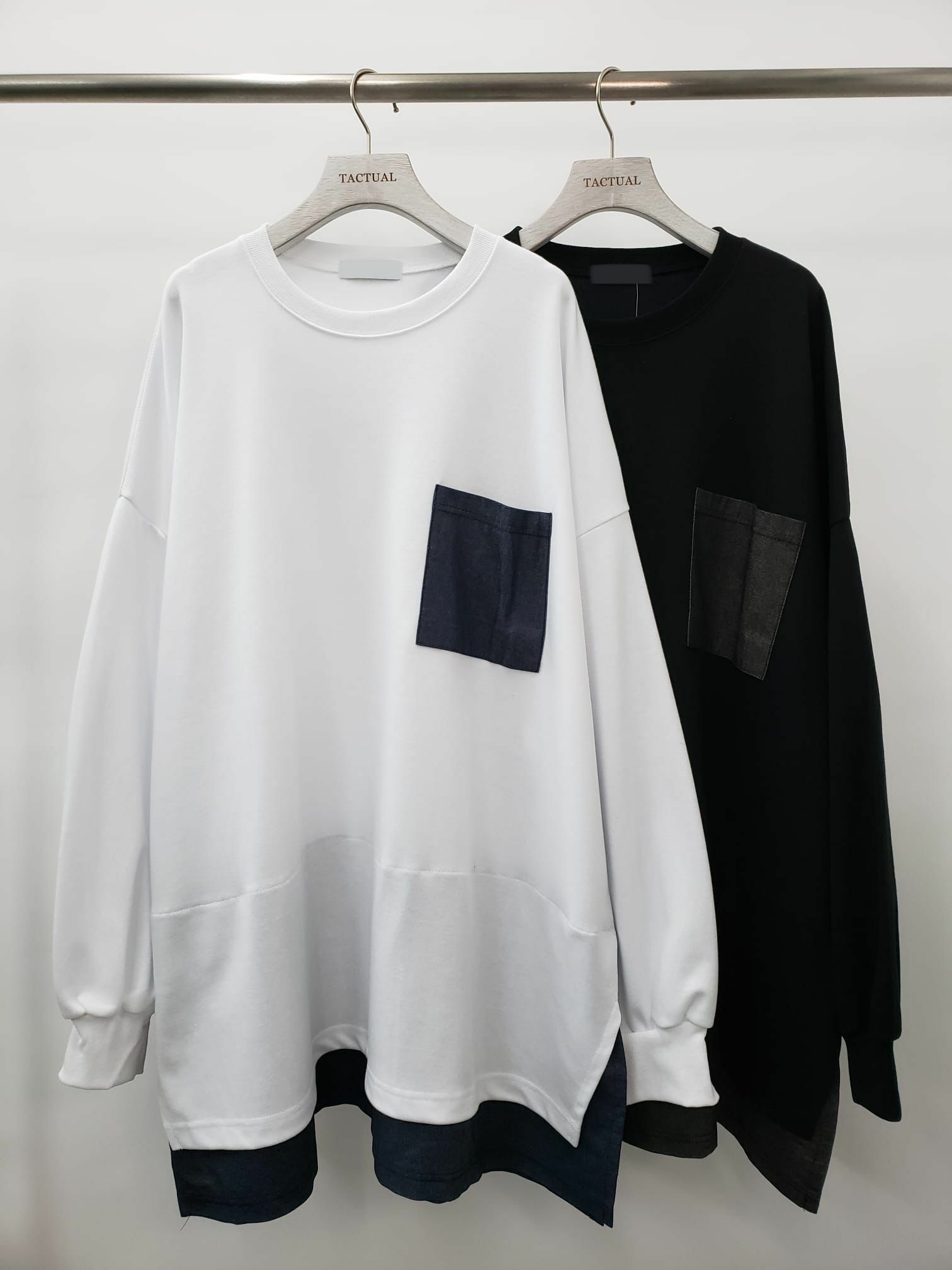 Oversize假兩件長袖衫 T4112