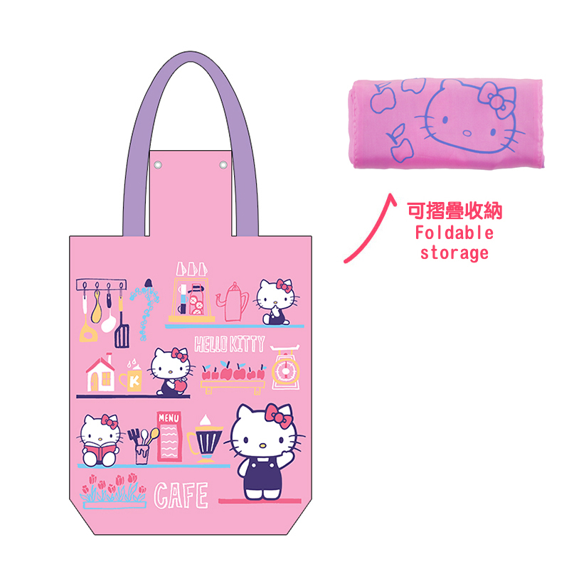 HELLO KITTY 可摺環保購物袋-細(34X68X10CM)