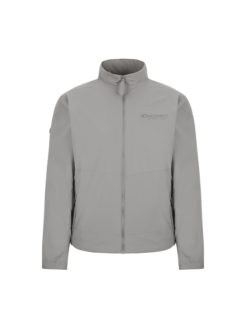 Discovery 高領 彈性 小LOGO 風衣 夾克 外套 灰色 男