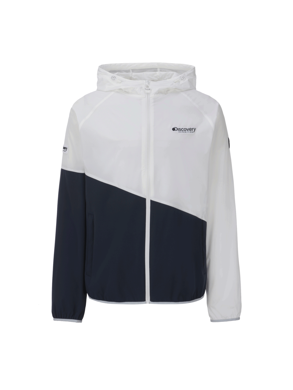 Discovery Innoblock 輕便 連帽 夾克 外套 白海軍藍拚色 男