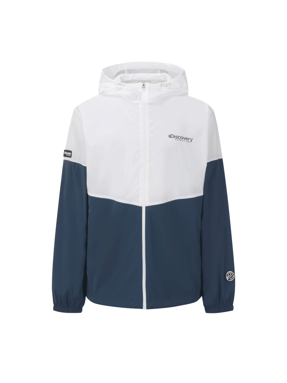 Discovery 輕便風 激光 風衣 夾克 外套 藍白拚色 男