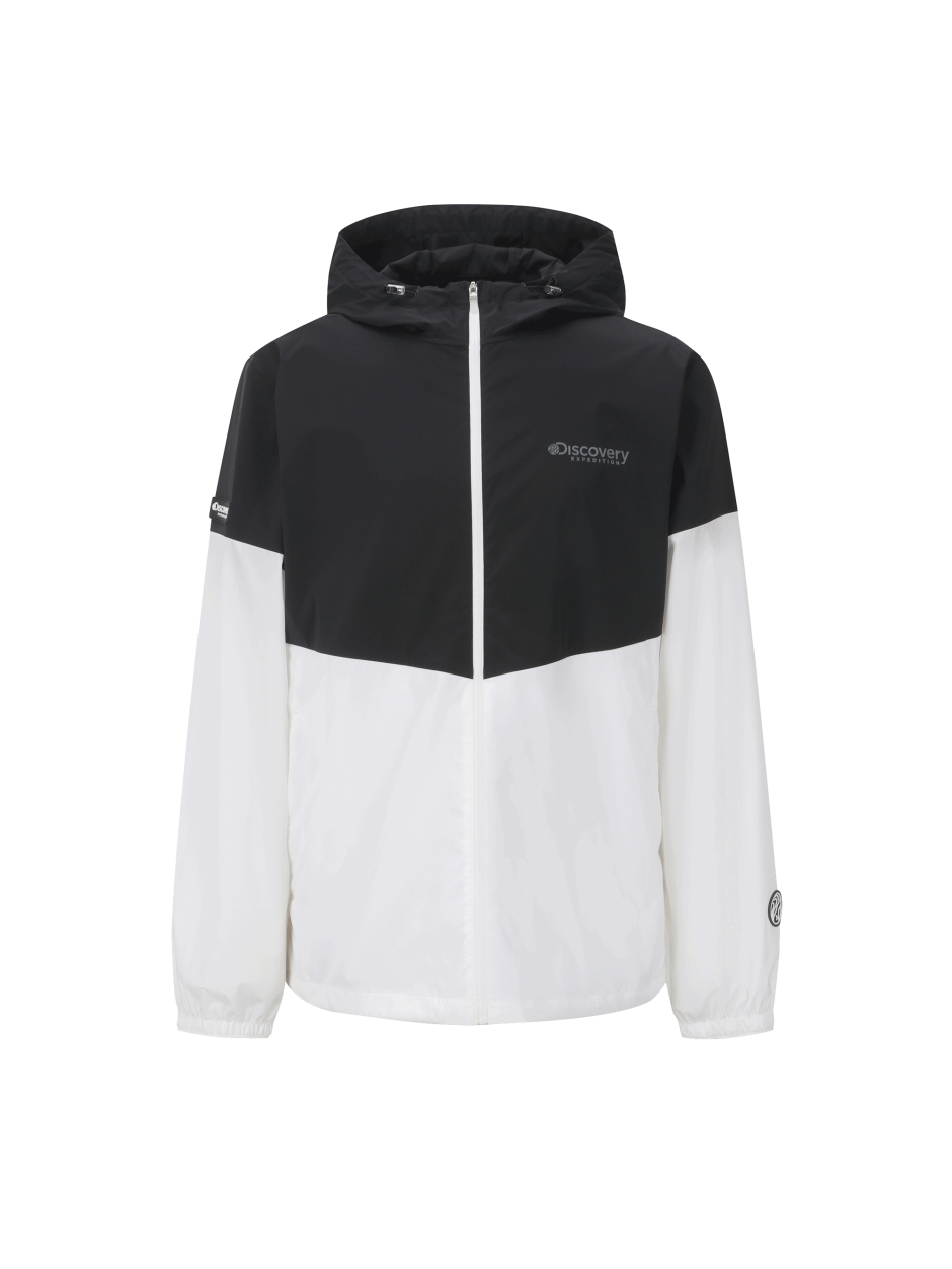 Discovery 輕便風 激光 風衣 夾克 外套 黑白拚色 男