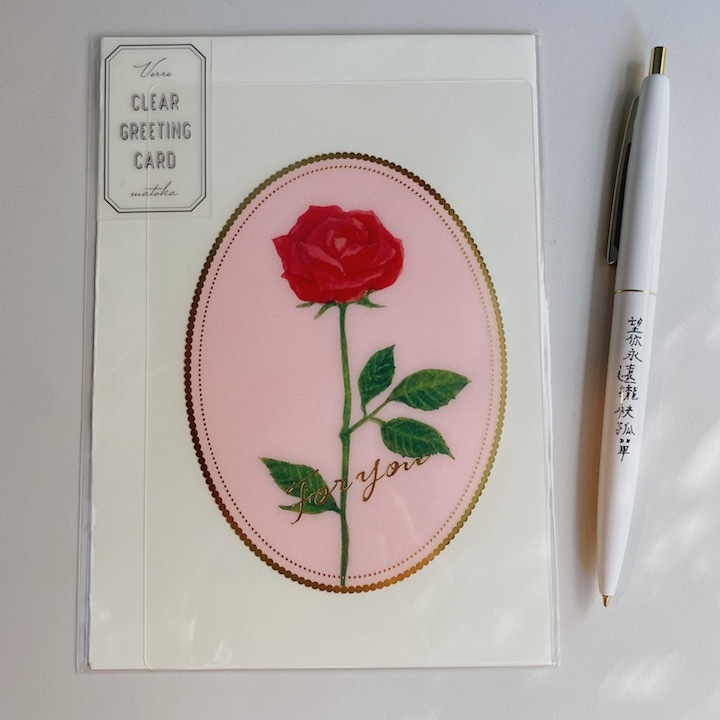 玫瑰 霧面透明燙金畫框卡片 萬用卡片｜日本EL COMMUN