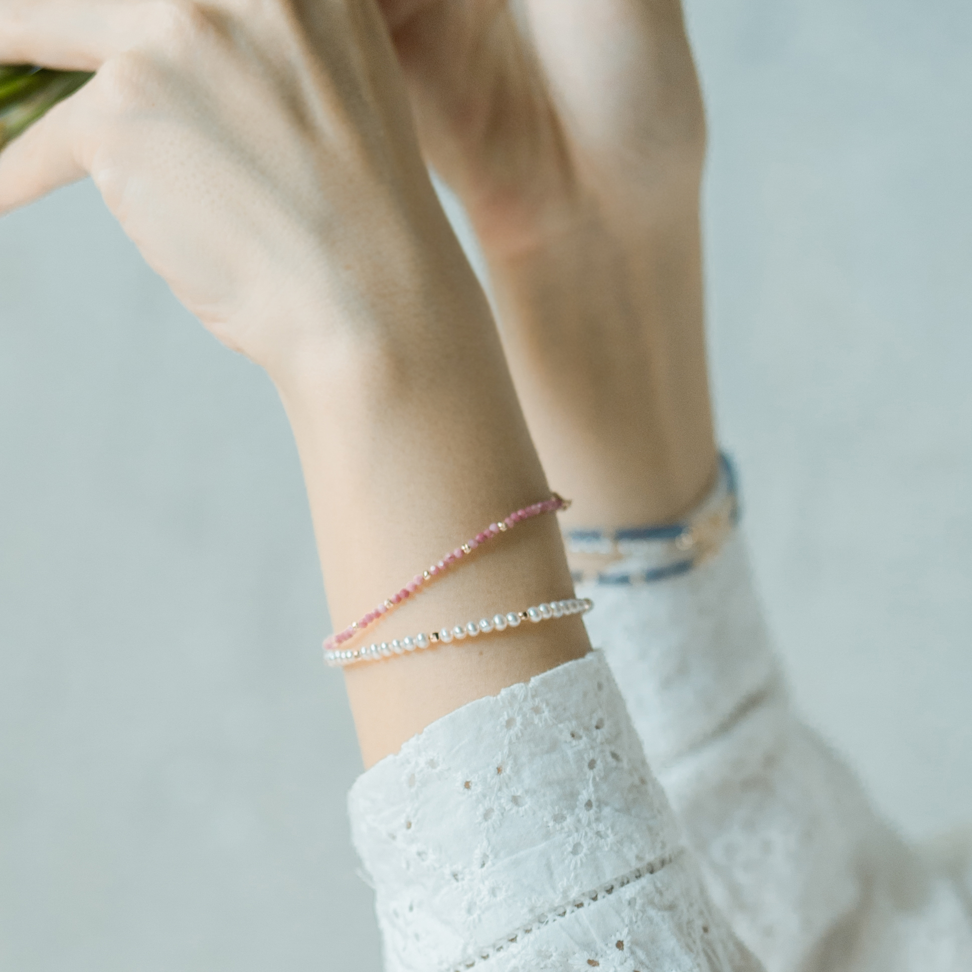 14K cutting ball紅紋石手工手環