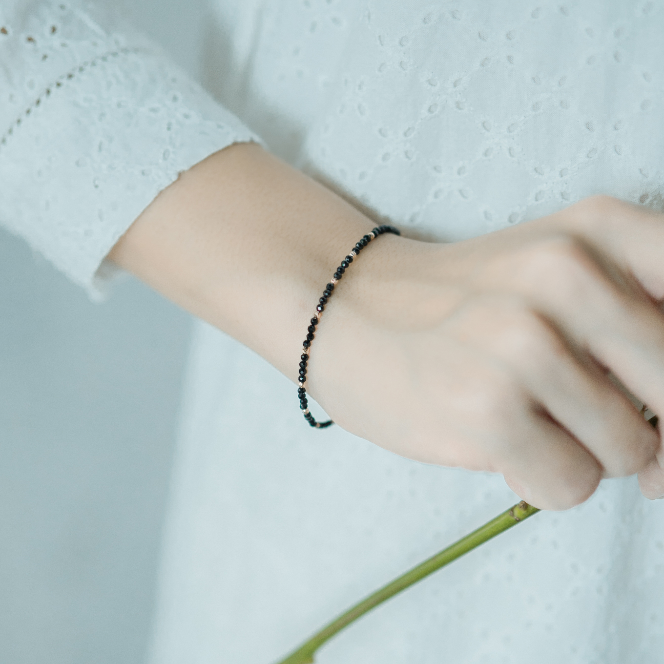 14K cutting ball黑尖晶手工手環